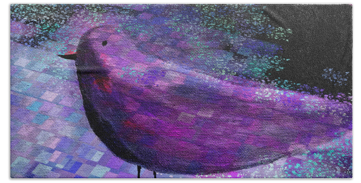Purple Beach Towel featuring the painting The Bird - s40b by Variance Collections