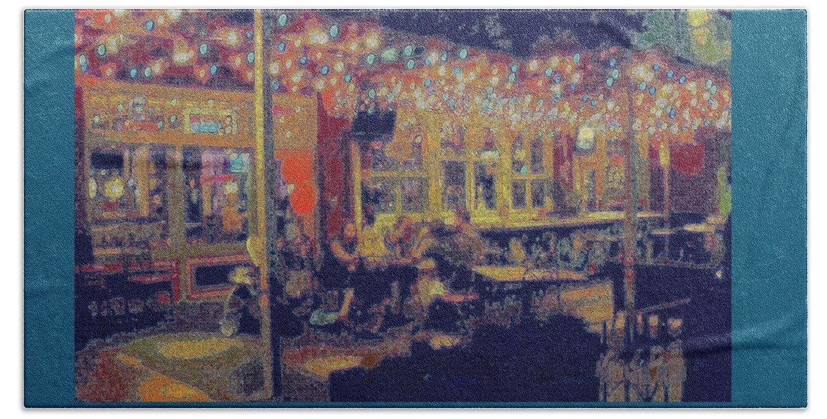 Renoir Look Beach Sheet featuring the digital art The Bistro Patio by Pamela Smale Williams