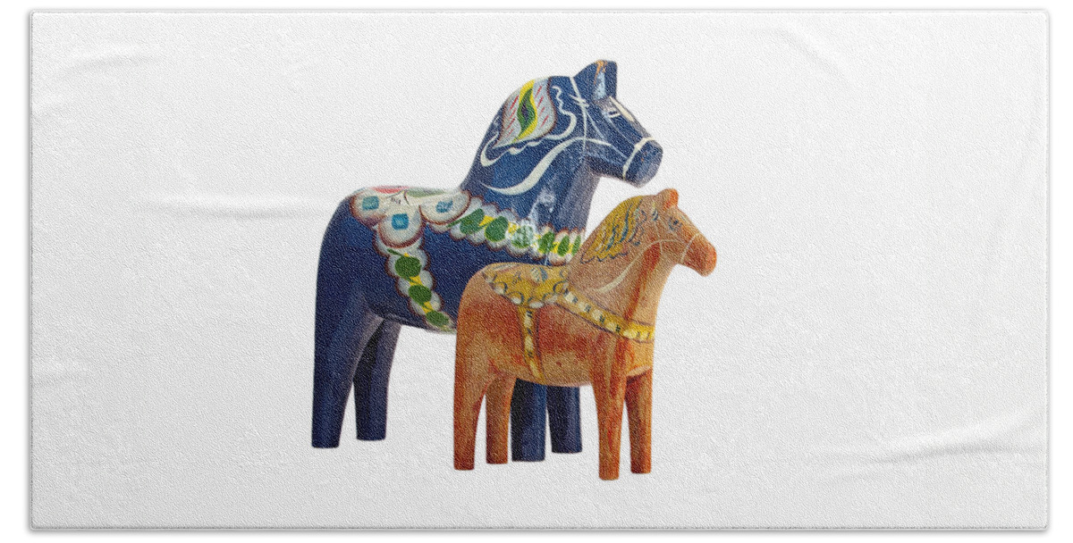 Dala Horses Beach Towel featuring the photograph The blue and red Dala Horse by Torbjorn Swenelius