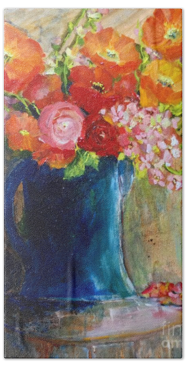 Red Poppies Beach Towel featuring the painting The Blue Jug by Sherry Harradence