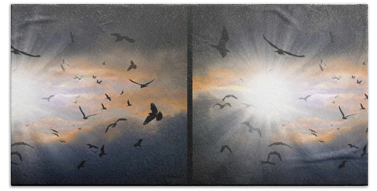 3d Beach Sheet featuring the photograph The Call - The Caw - Gently cross your eyes and focus on the middle image by Brian Wallace