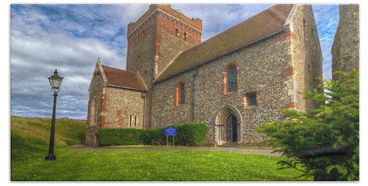 Dover Beach Towel featuring the photograph The Church at Dover Castle by Tim Stanley