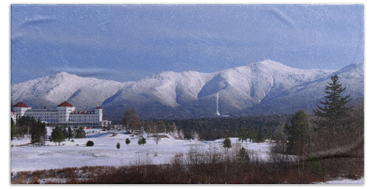 New Hampshire Beach Towel featuring the photograph The Classic Mount Washington Hotel Shot by White Mountain Images