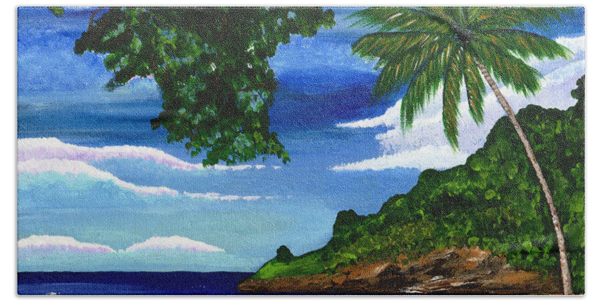 Landscape Beach Towel featuring the painting The Coconut Tree by Laura Forde