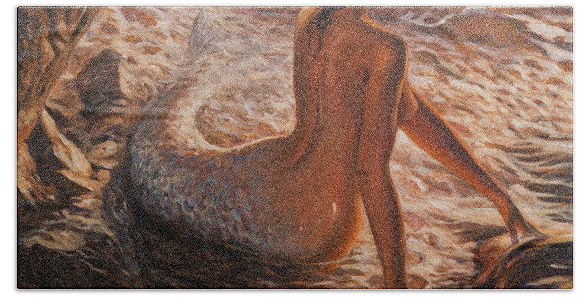 Mermaid Beach Towel featuring the painting The daughter of the sea by Marco Busoni