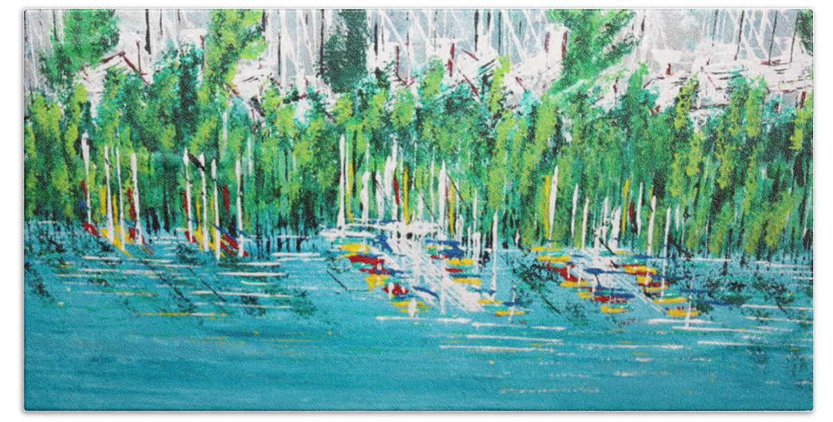 Docks Beach Towel featuring the painting The Docks by George Riney