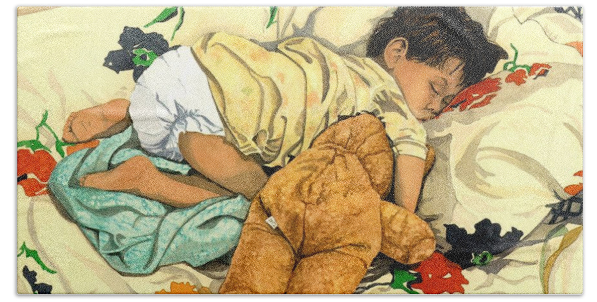 Child Beach Towel featuring the painting The End - Andy and Bear-Bear by Barbara Jewell