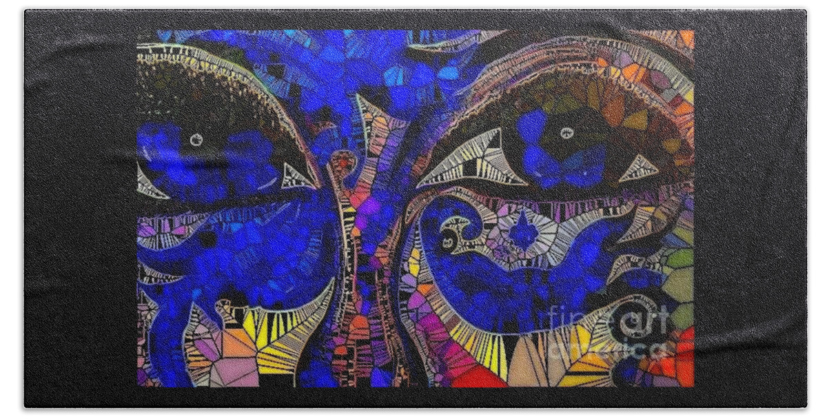 The Eye Stained Abstract Beach Towel featuring the painting The Eyes Have It. 1 Mosaic by Saundra Myles