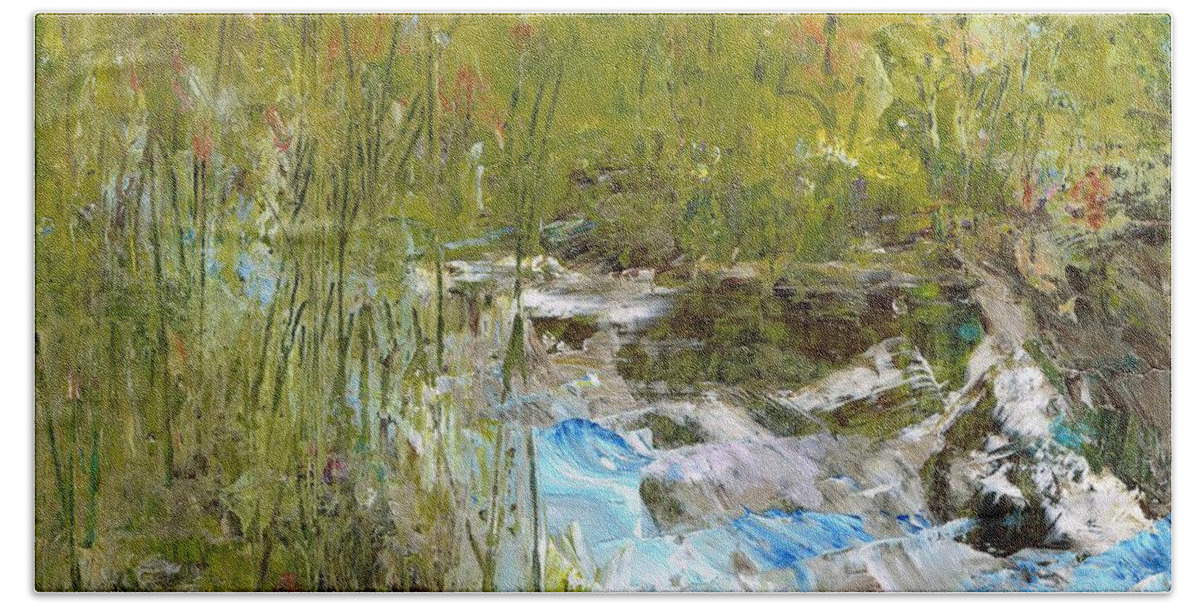 Landscapes Beach Sheet featuring the painting The Farmers Ditch Spring by Frances Marino