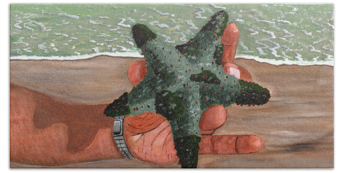 Starfish Beach Towel featuring the painting The Find by Laura Forde