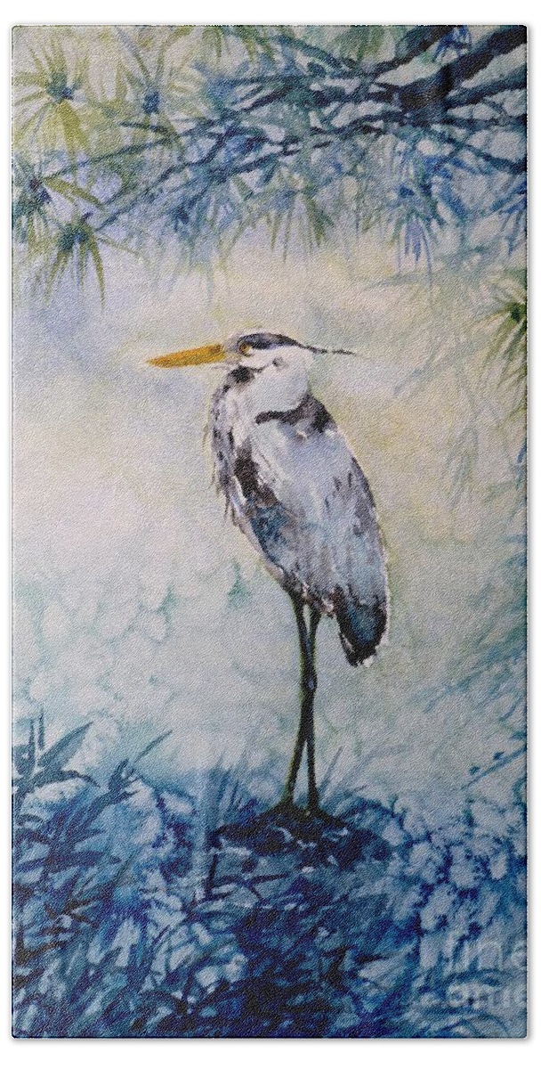  Heron Beach Towel featuring the painting The First Frost by Zaira Dzhaubaeva