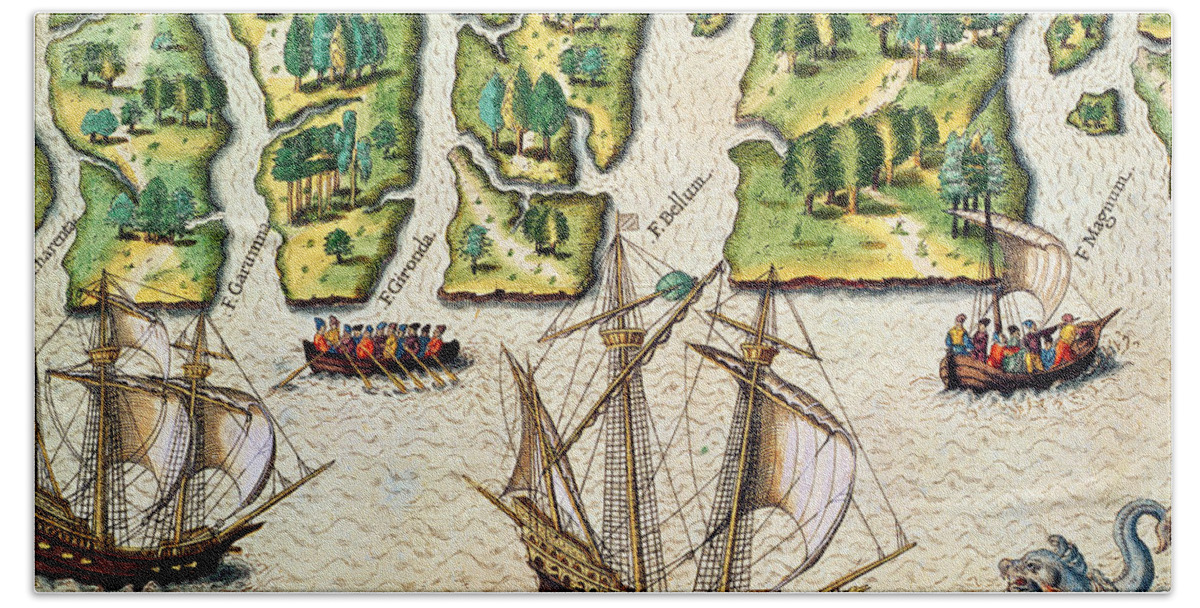 Loire Beach Towel featuring the painting The French Discvoer Six More Rivers by Jacques Le Moyne