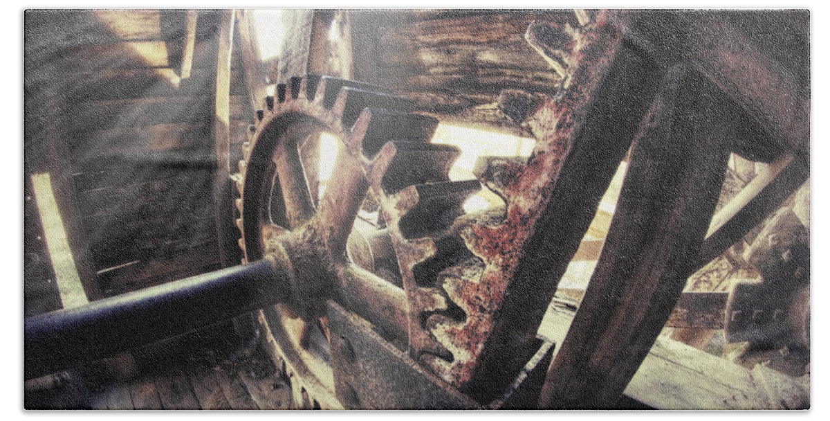 Falling Spring Mill Beach Towel featuring the photograph The Gears of Falling Spring Mill - Missouri - Steampunk by Jason Politte