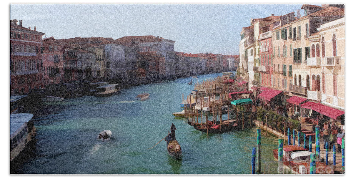 Venice Image Beach Sheet featuring the photograph The Grand Canal Venice Oil Effect by Tom Prendergast