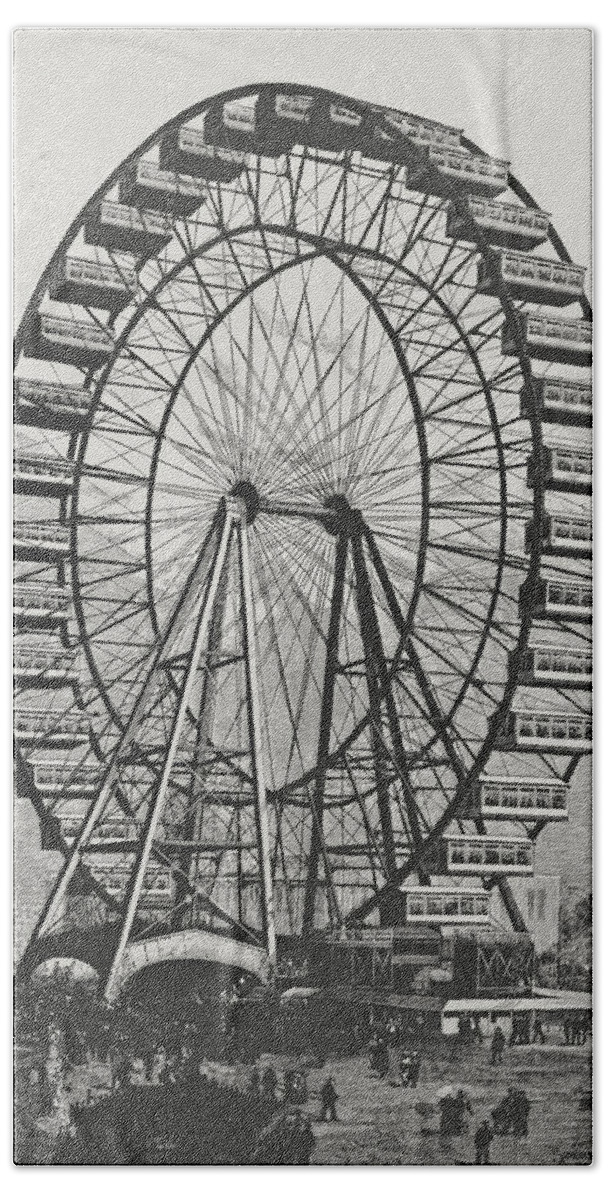Ferris Beach Towel featuring the drawing The Great Ferris Wheel In The World Columbian Exposition, 1st July 1893 by American School