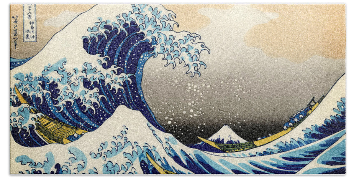 The Great Wave At Kanagawa Beach Towel featuring the painting The Great Wave at Kanagawa by Celestial Images