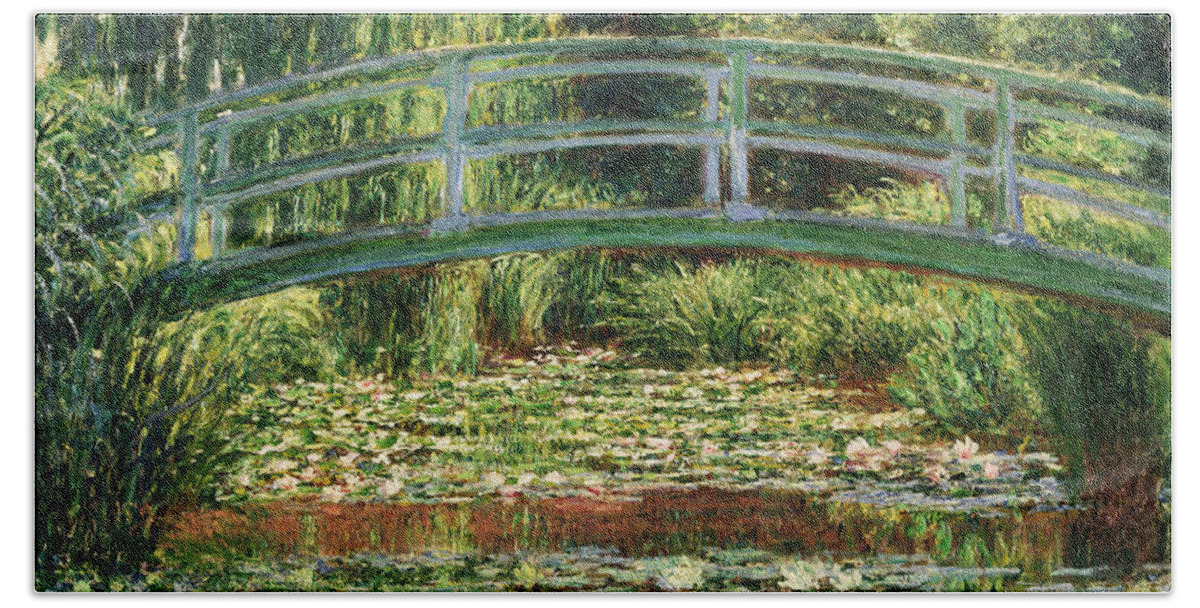 Claude Monet Beach Towel featuring the painting The Japanese Footbridge and the Water Lily Pool Giverny by Claude Monet
