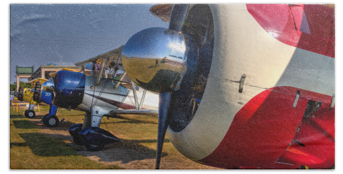Jennings Beach Towel featuring the photograph The Jennings Stearman Fly-In by Tim Stanley