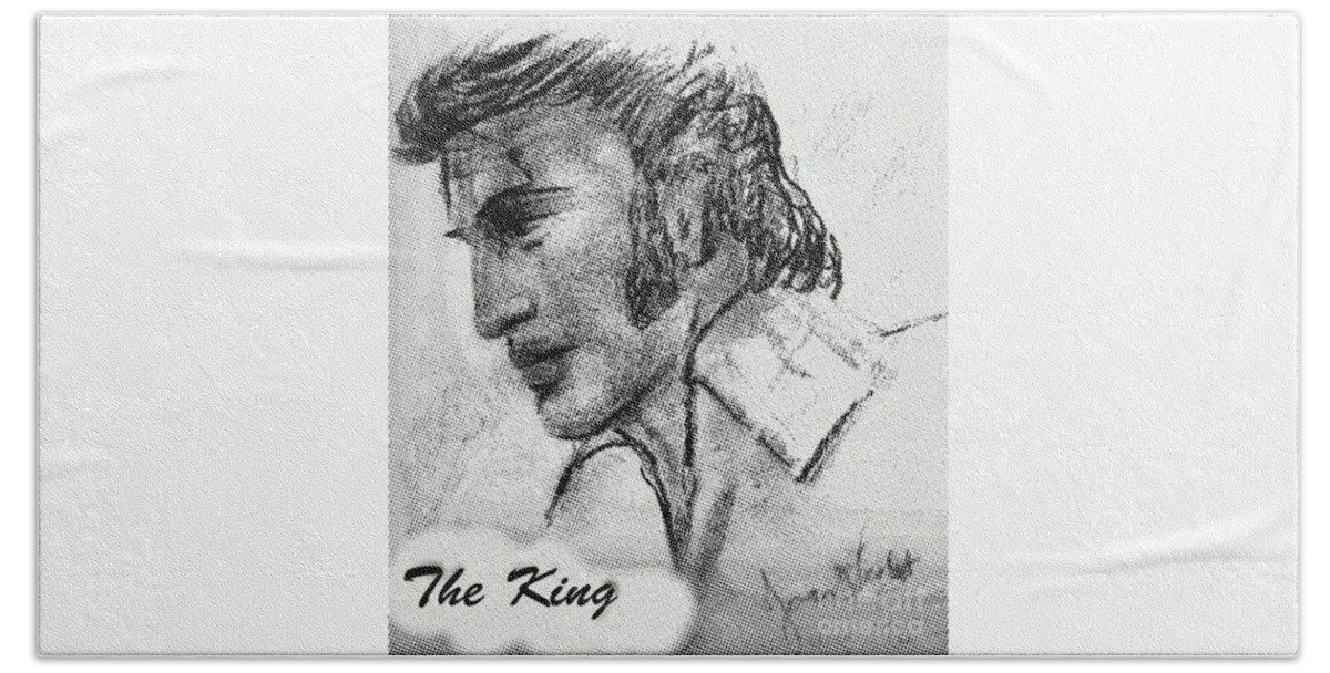 Elvis Presley Beach Sheet featuring the mixed media The King in Charcoal by Joan-Violet Stretch