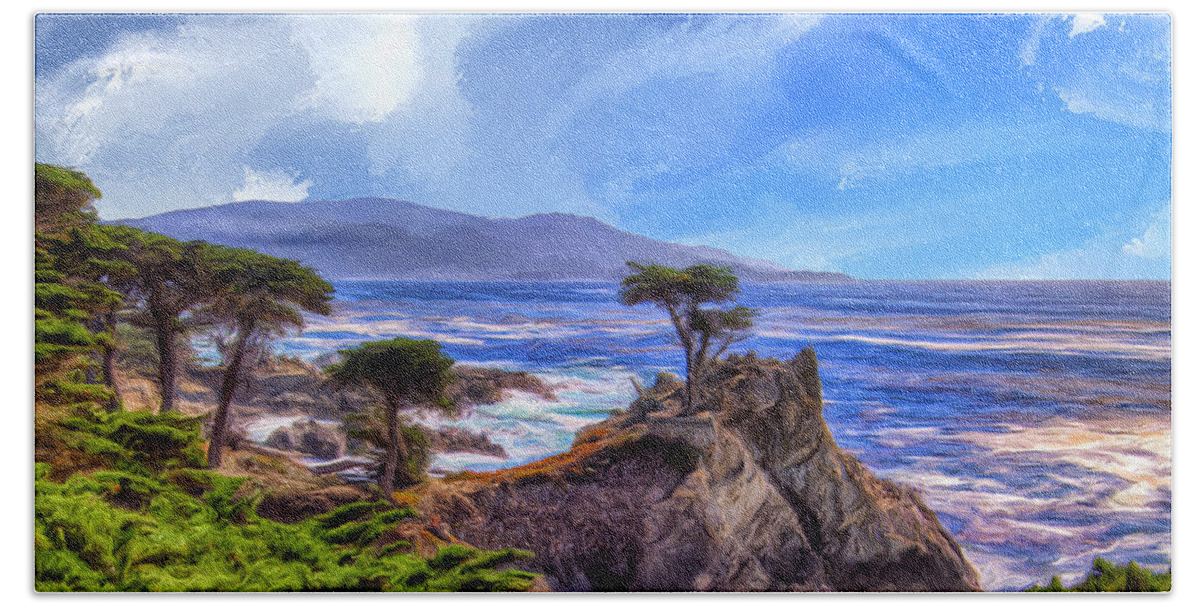 Lone Cypress Beach Sheet featuring the painting The Lone Cypress by Dominic Piperata