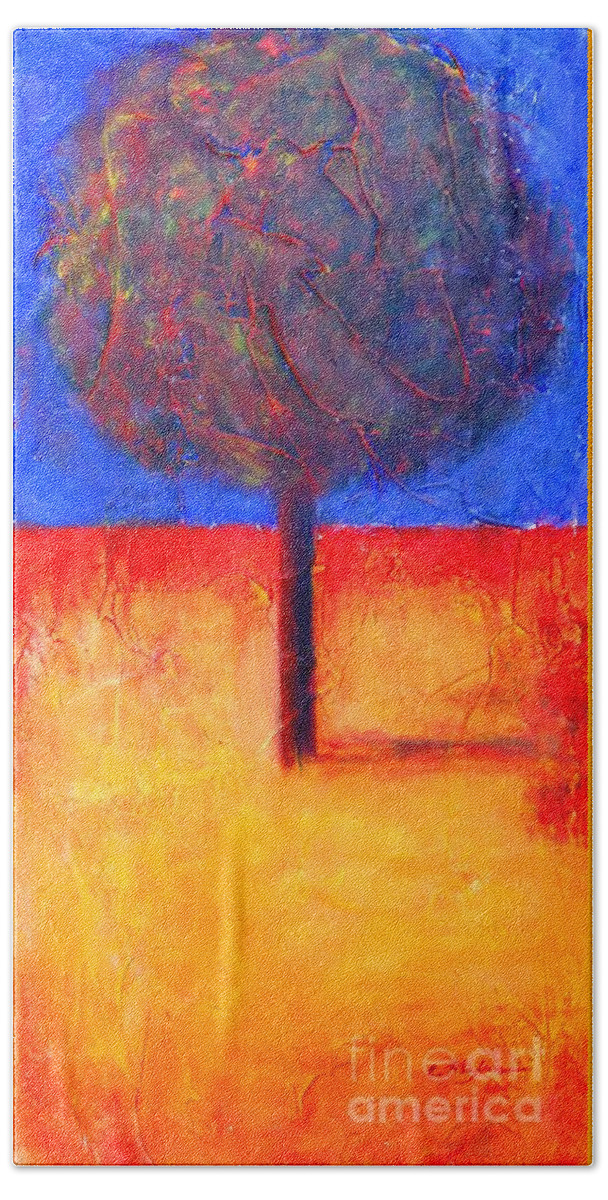 Painting Beach Towel featuring the painting The Lonely Tree in Autumn by Cristina Stefan