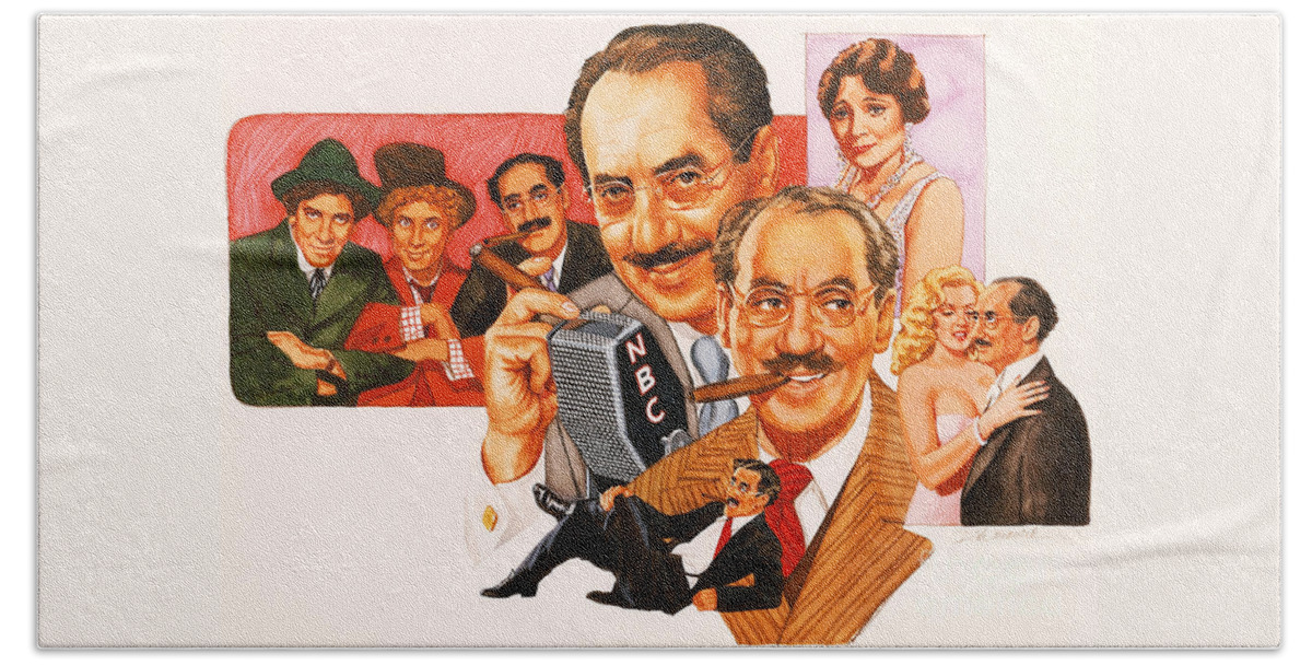 Portrait Beach Towel featuring the painting The Marx Brothers by Dick Bobnick