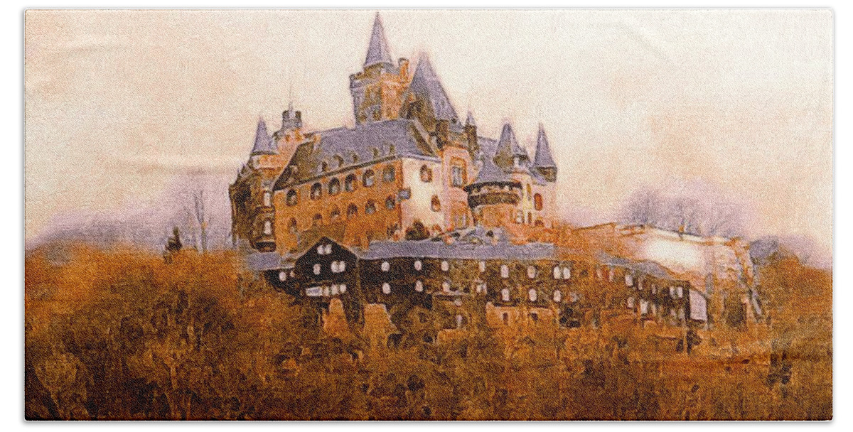 Medieval Beach Sheet featuring the painting The Medieval Castle of Wernigerode by Susan Maxwell Schmidt