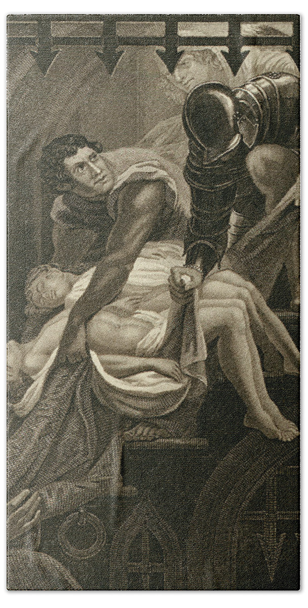 Male Beach Towel featuring the drawing The Murder Of The Two Princes by James Northcote