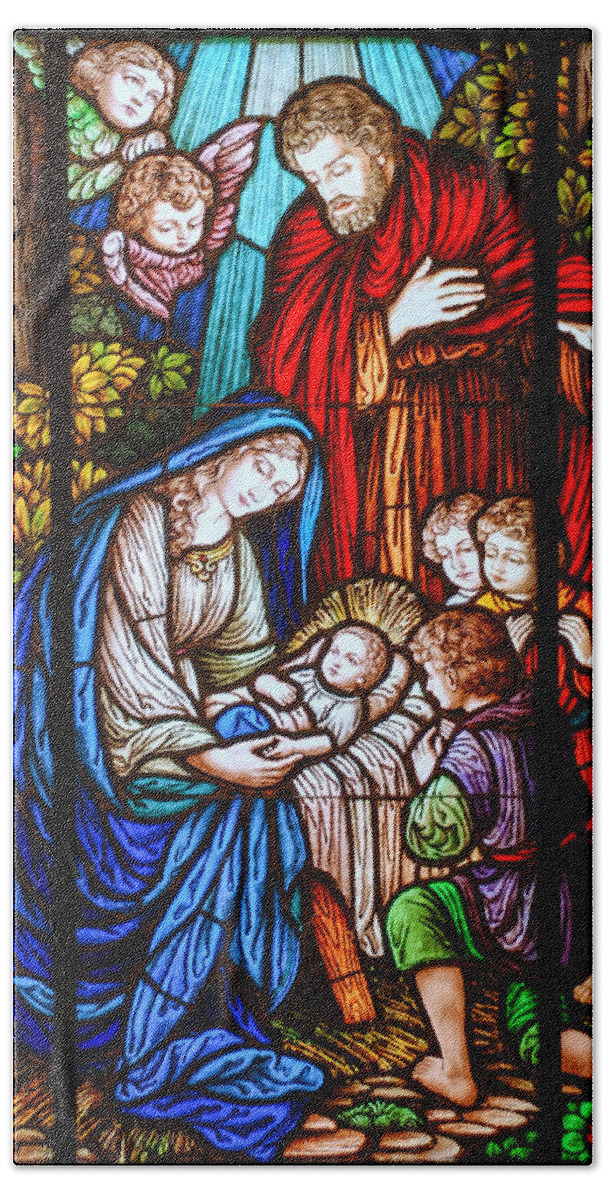 Stained Glass Window Beach Sheet featuring the photograph The Nativity by Larry Ward