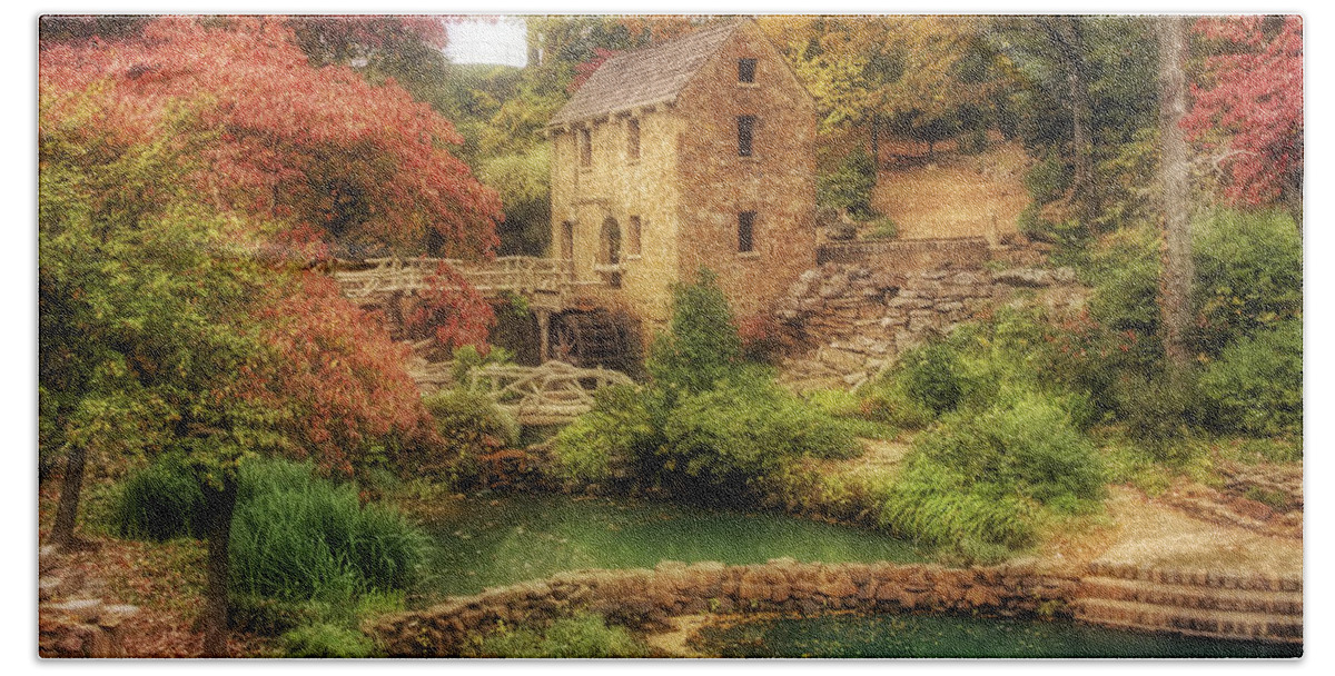 Old Mill Beach Sheet featuring the photograph The Old Mill in Autumn - Arkansas - North Little Rock by Jason Politte