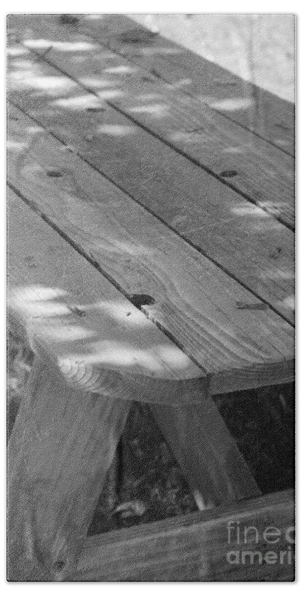 Black And White Beach Towel featuring the photograph The Old Picnic Table by Jennifer E Doll