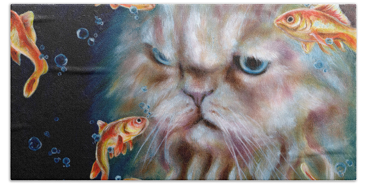 Cat Beach Sheet featuring the painting The other side of midnight by Hiroko Sakai