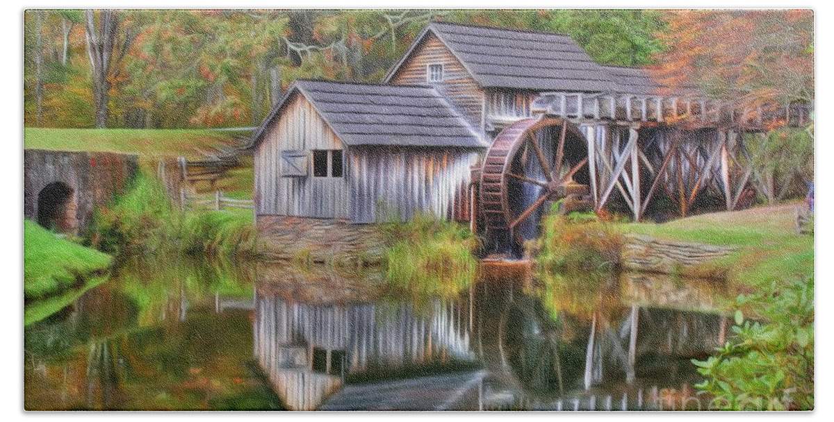 Wheel Beach Sheet featuring the digital art The Painted Mill by Dan Stone