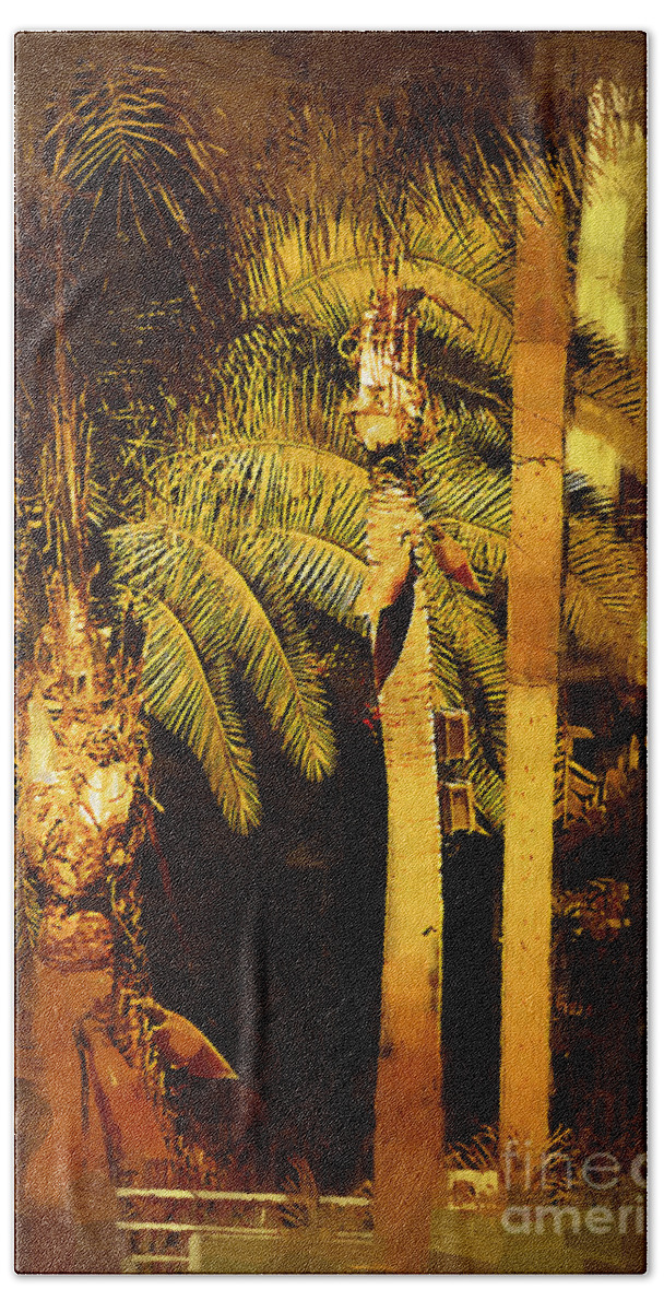 Mazatlan Beach Towel featuring the painting Three Palm Trees by Kirt Tisdale