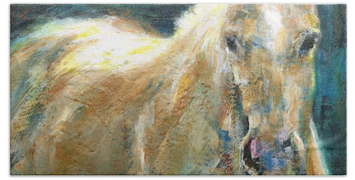 Horses Beach Sheet featuring the painting The Palomino by Frances Marino