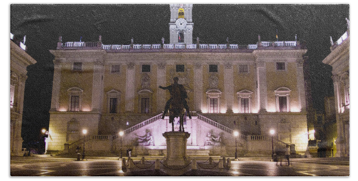 Rome Beach Towel featuring the photograph The Piazza del Campidoglio at night by Weston Westmoreland