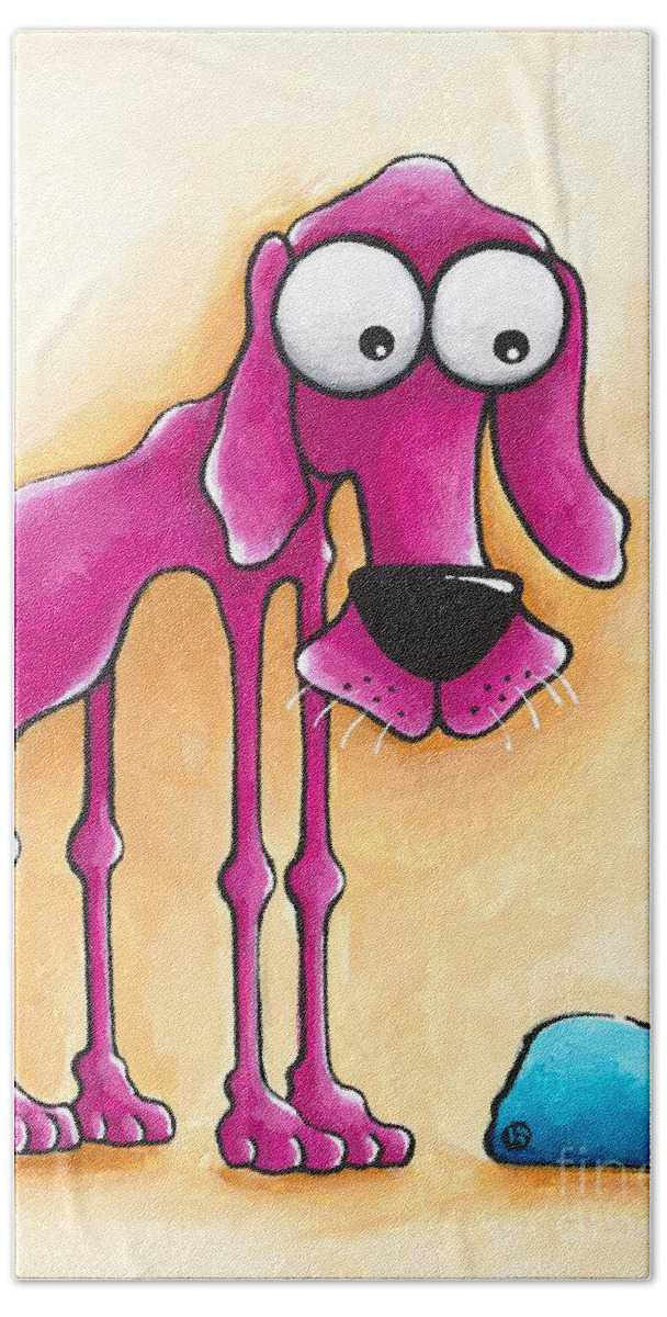 Pet Beach Towel featuring the painting The Pink Dog and his blue ball by Lucia Stewart