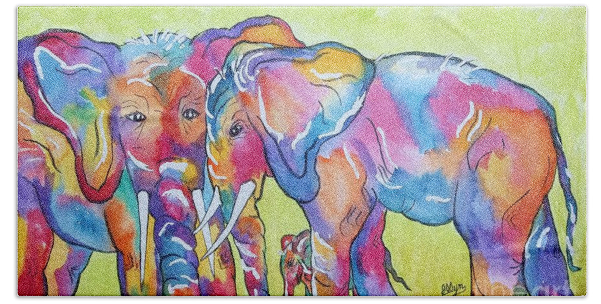 Elephants Beach Sheet featuring the painting The Protectors by Ellen Levinson