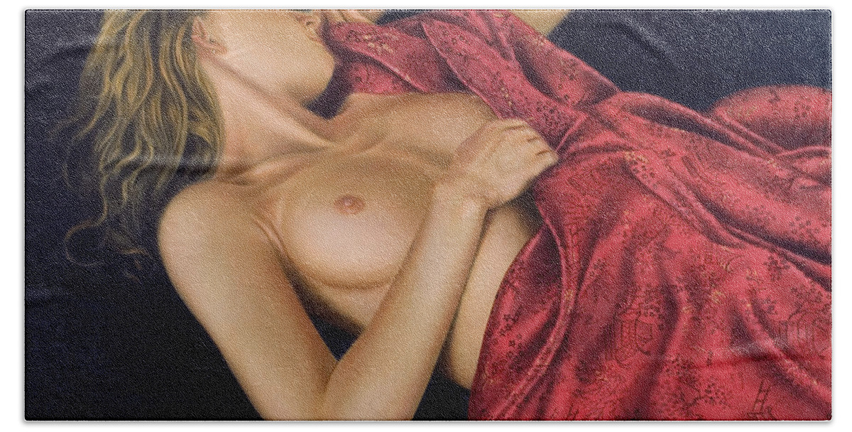 Paintings Beach Towel featuring the painting The Red Kimono by John Silver