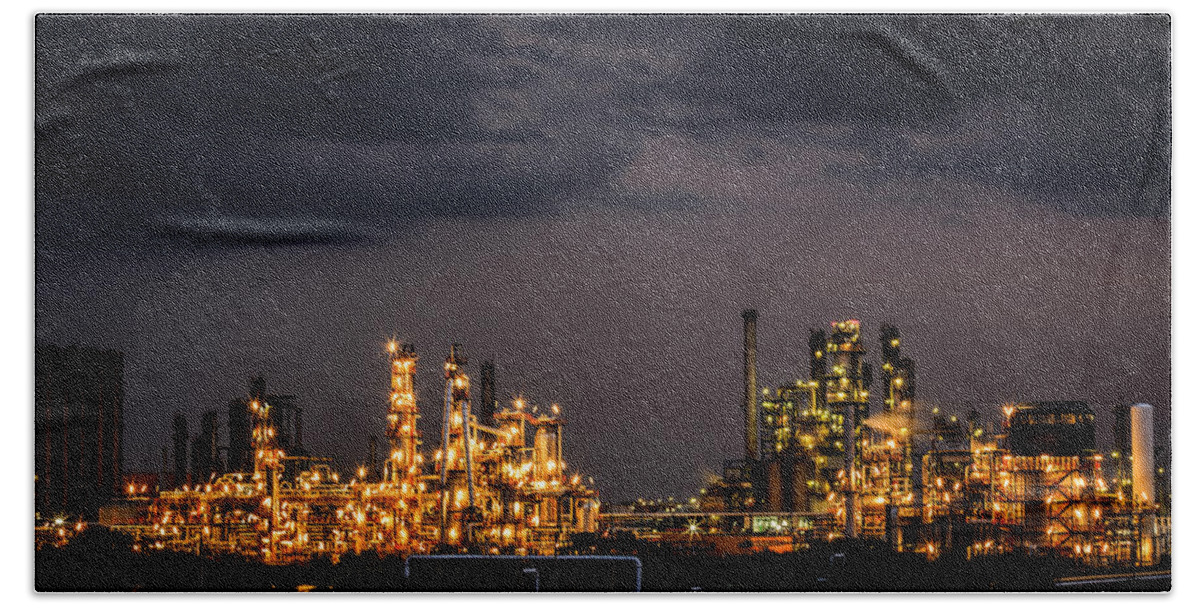 Gas Beach Sheet featuring the photograph The Refinery by Mihai Andritoiu