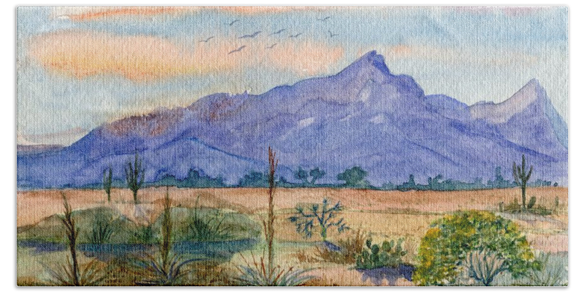 Arizona Landscape Beach Sheet featuring the painting The San Tans by Marilyn Smith