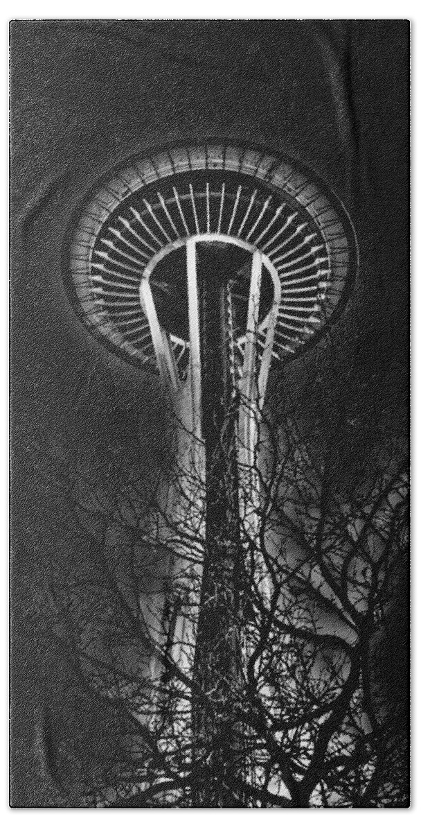 The Seattle Space Needle At Night Beach Towel featuring the photograph The Seattle Space Needle at Night by David Patterson