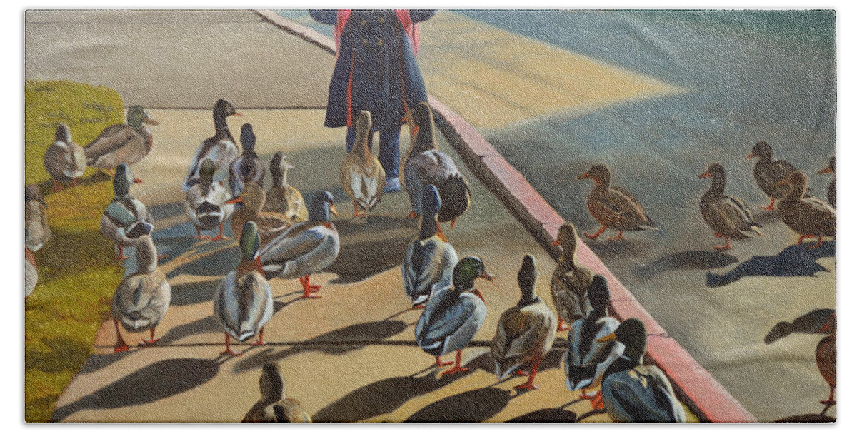Duck Beach Towel featuring the painting The Sidewalk Religion by Thu Nguyen