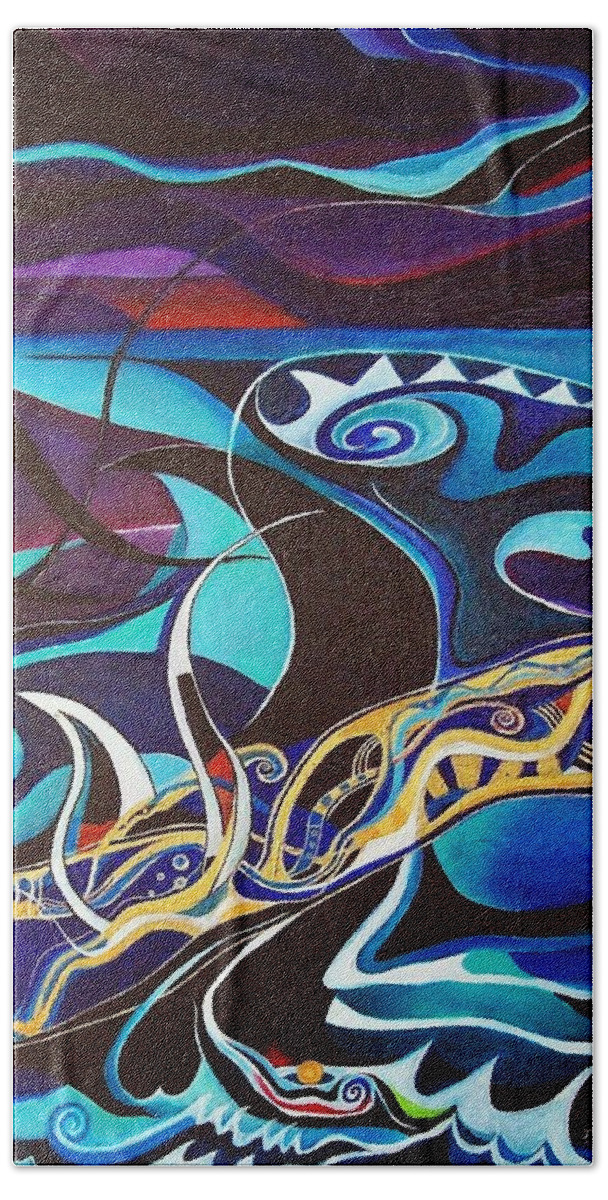 Homer Odyssey Ulysses Sirens Sea Singing Acrylic Abstract Symbolic Greek Mythology Beach Towel featuring the painting the singing of the Sirens by Wolfgang Schweizer