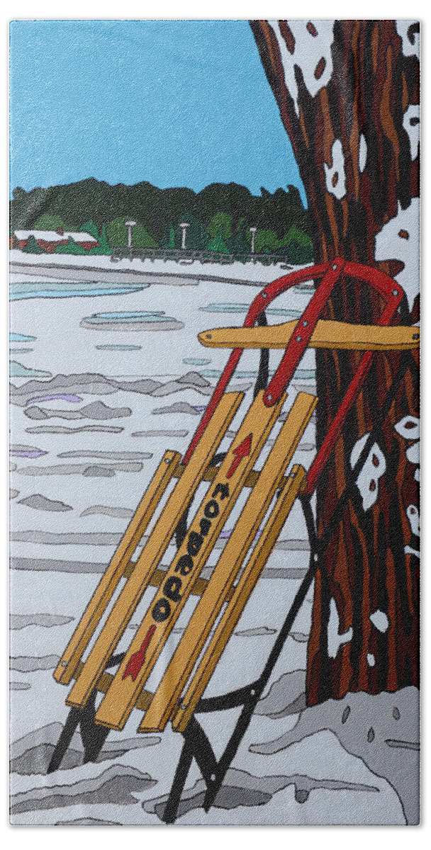 Valley Stream Beach Towel featuring the painting The Sled # 2 by Mike Stanko