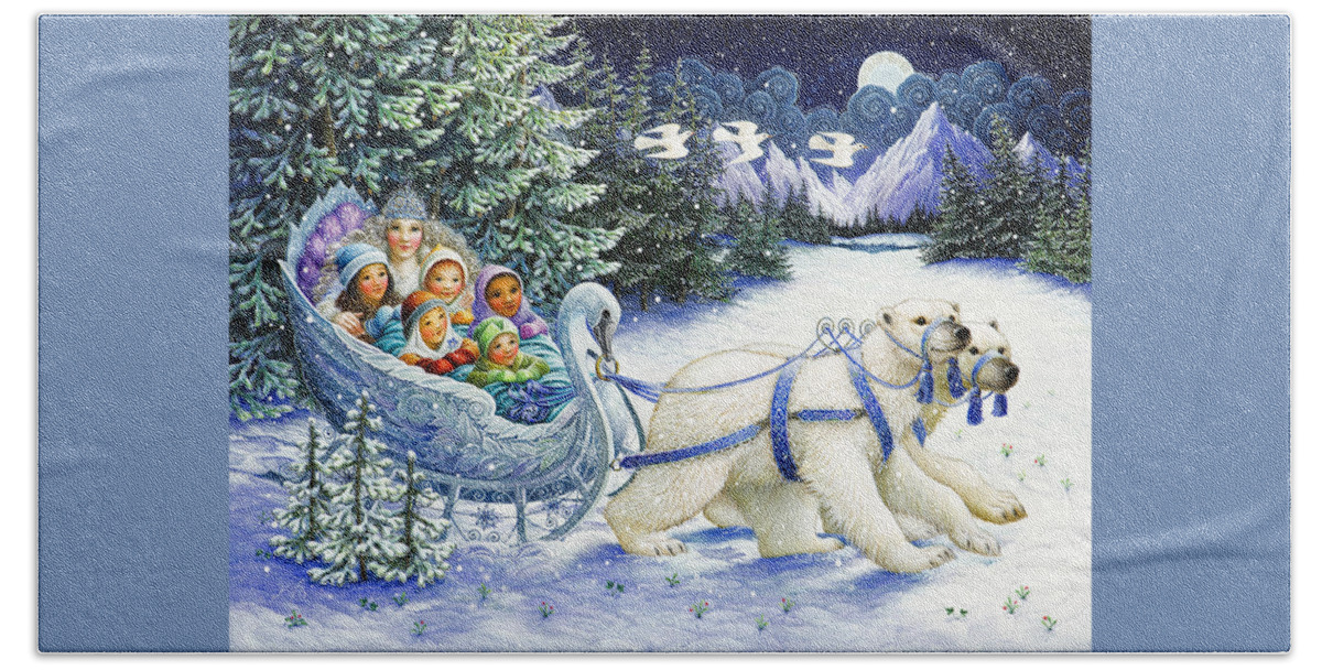 Christmas Beach Sheet featuring the painting The Snow Queen by Lynn Bywaters