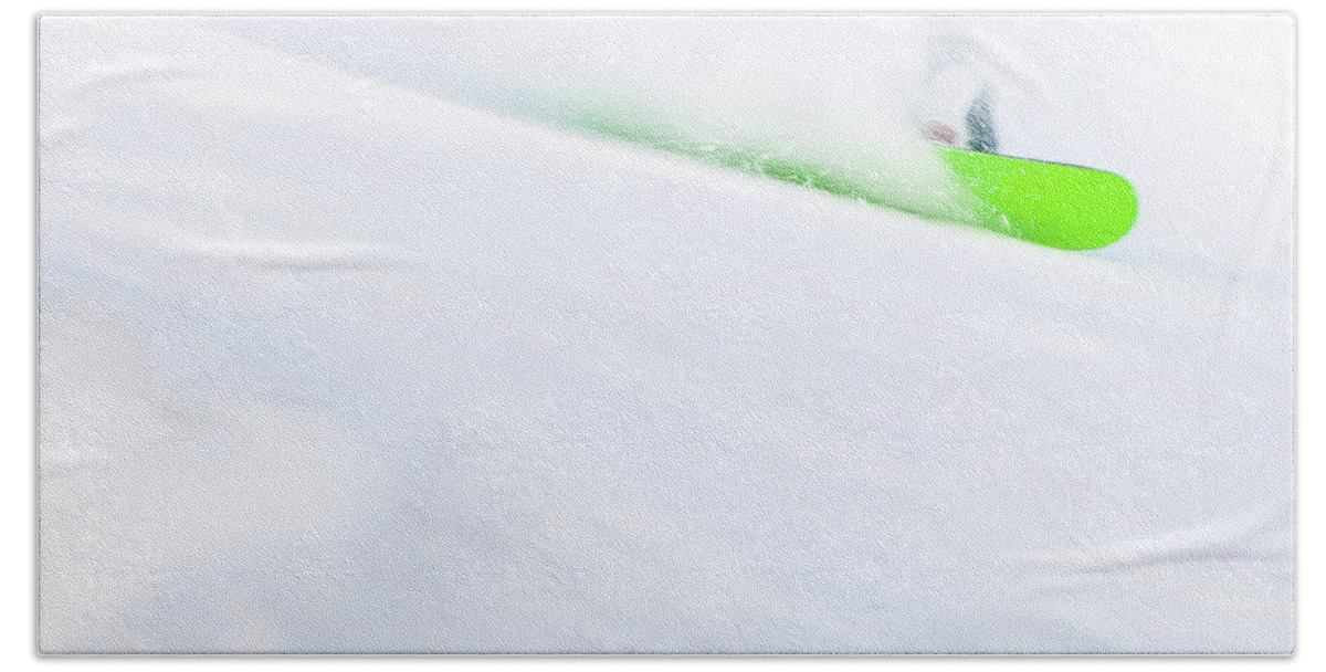 Snowboarder Beach Sheet featuring the photograph The Snowboarder And The Snow by Theresa Tahara