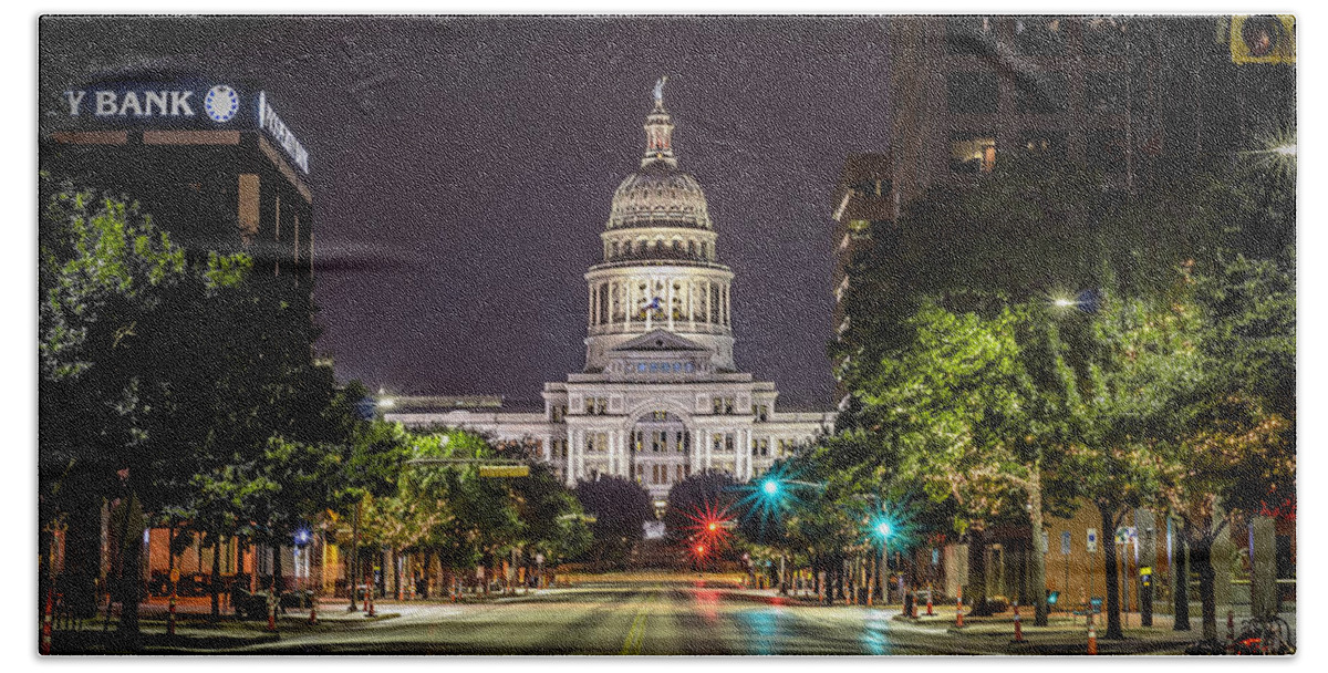 Austin Beach Towel featuring the photograph The Texas Capitol Building by David Morefield