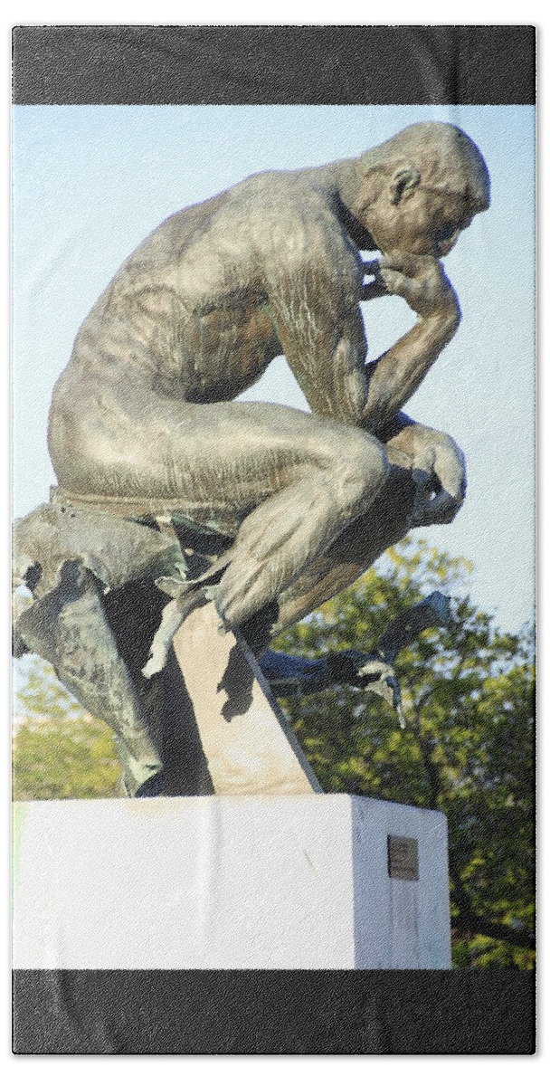 Rodin Beach Towel featuring the photograph The Thinker Cleveland Art Statue by Valerie Collins