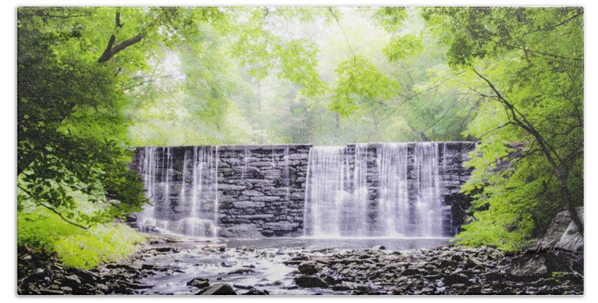 Waterfall Beach Towel featuring the photograph The Waterfall at Dove Lake - Montgomery County Pa. by Bill Cannon